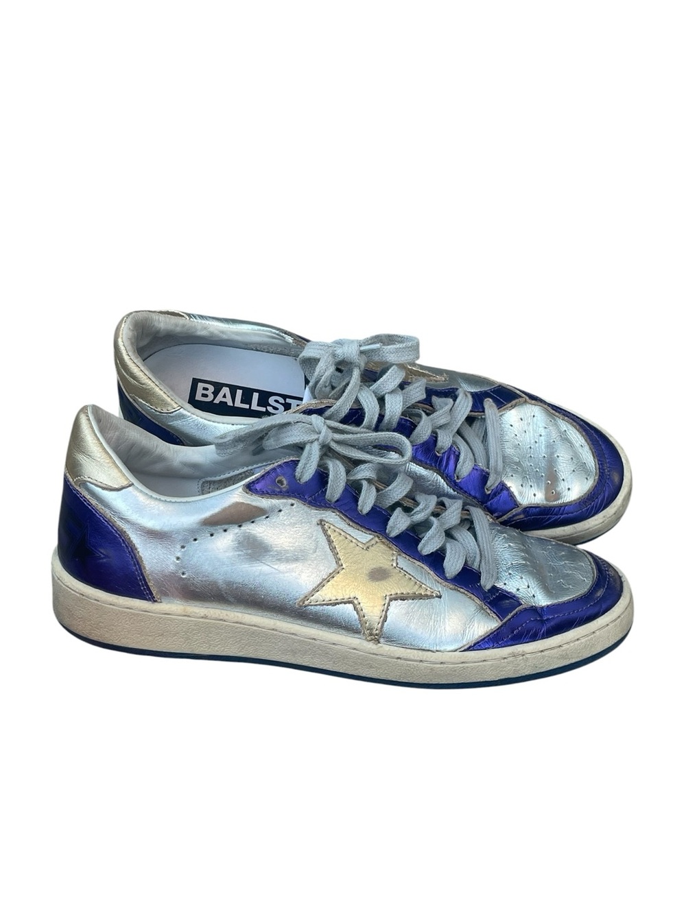 Golden Goose Ball Star Metallic Silver/Purple Sneaker, Size 38, EUC, W/COA